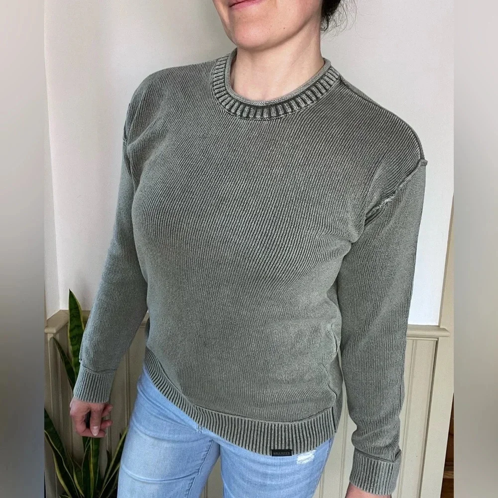 Hollister Y2K Knit Crewneck Sweater S Sage Green Fall Autumn Preppy School Top